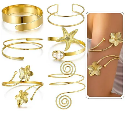 Zdjęcie produktu dla Zestaw sześciu złotych bransoletek damskich w stylu boho