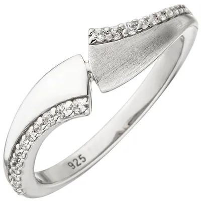 Produktbild von Ring eleganter Damenring mit weißen Zirkonia 925 Silber, Fingerschmuck teilmatt Innenumfang 58mm Ø18.5mm