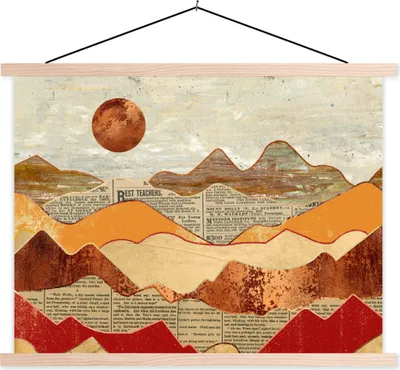 Produktbild von MuchoWow® Textilposter Vintage - Zeitung - Bronze - Abstrakt - Landschaft - Farben 40x30 cm mit holzfarbenen Rahmen - Bilder