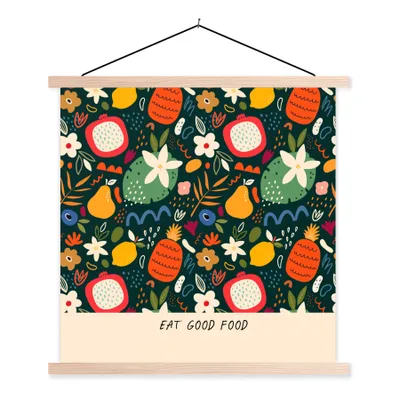 Produktbild von MuchoWow® Textilposter Sprichwörter - Gutes Essen essen - Zitate 40x40 cm mit holzfarbenen Rahmen - Posterleiste