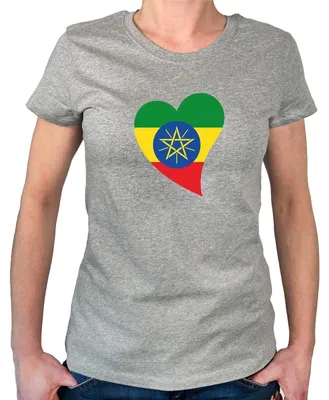 Produktbild von Huuraa Damen T-Shirt Äthiopien Flagge Herz XL Sport Grey Bio Baumwolle Fairtrade Damenshirt Geschenkidee