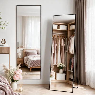 Produktbild von INONEFT Ganzkörperspiegel 150×40 cm, Rechteckiger Standspiegel Hängend oder Lehnend an die Wand, für Schlafzimmer, Wohnzimmer Ankleidezimmer Schwarz