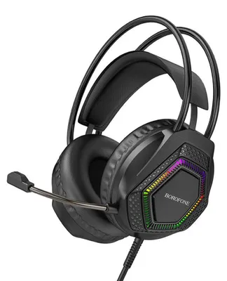 Obrázok produktu pre Slúchadlá Borofone, uzavreté, s 50 mm meničmi, mikrofón, USB, LED - čierna farba