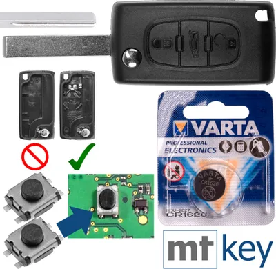 Produktbild von Repair Reparatur Satz Autoschlüssel Funk Fernbedienung Austausch Gehäuse mit 3 Tasten + HU83 Rohling + Batterie kompatibel mit Peugeot Expert RCZ 308 207 307 Citroen C5