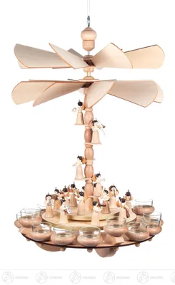 Produktbild von Hängepyramide mit Engeln, 2 Teller und 2 Flügelräder, für Teelichte Breite x Höhe x Tiefe 35 cmx54 cmx35 cm NEU