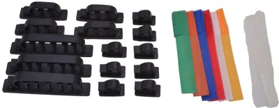 Produktbild von Kabel Management Set 33 teilig aus Klett-Kabelbinder, Kabelbinder und Kabelführungssockel