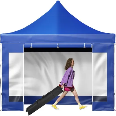 Image de Pavillon - Pavillon pliable 3x3m - Polyester enduit de PVC 240g - Pop-Up-Pavillon - Hauteur réglable 1,95-2,13m - Tente de réception Festzelt Strandzelt - Bleu