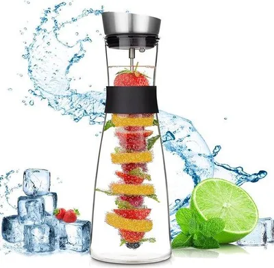 Image de Récipient à eau en verre - Bouteille en verre de 15 litres avec couvercle en acier inoxydable - Bouteille à jus de fruits avec bouchon amovible pour jus, thé, lait et café, chauds ou froids