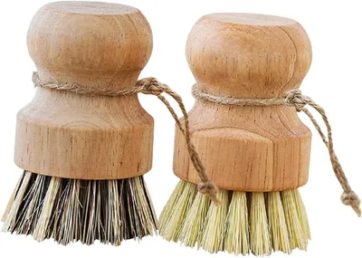Produktbild von 4 Stück Küchenbürsten Holzgriff Spülbürsten mit Naturborsten für Töpfe Pfannen Gemüse Reinigung Umweltfreundlich