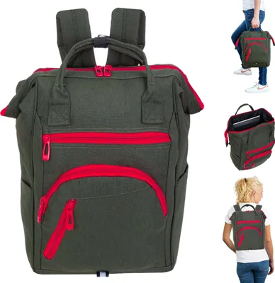 Produktbild von Rucksack Damen Herren Elephant Finn New Damenrucksack Freizeitrucksack Büro Sport Freizeit backpack Polster Innenfach A4 Klappöffnung 12830 OLIV / Rot+ Schlüsseletui