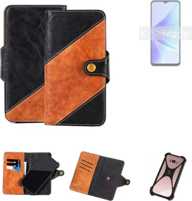 Produktbild von K-S-Trade Handyhülle Schutzhülle Bookstyle Case Wallet-Case kompatibel mit Oppo A57s Handy Cover Bumper Klapphülle schwarz hellbraun 1x