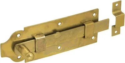 Produktbild von Türriegel mit Schlaufe und Knopfgriff 180x65x2,0mm gelb verzinkt