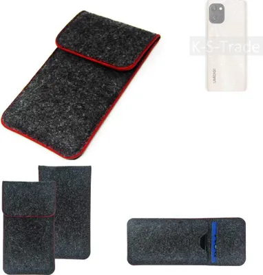 Produktbild von K-S-Trade Handy Schutz Hülle kompatibel mit UMIDIGI Power 7 Schutzhülle Handyhülle Filztasche Pouch Tasche Case Sleeve Filzhülle dunkelgrau roter