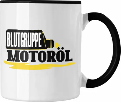 Produktbild von Trendation - Tuner Tasse Geschenk für Motorradfahrer Auto-Enthusiasten Blutgruppe Motoröl (Schwarz)