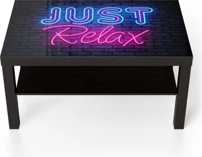Produktbild von DEQORI Couchtisch 90x55 cm Schwarz 'Spruch im Neon-Design' Glas Beistelltisch