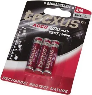 Produktbild von Tecxus AAA 800mAh NiMH 3-BL DECT, Akku, Violett, Nickel-Metallhydrid (NiMH), 800 mAh, 1,2 V, AAA