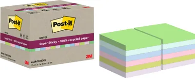 Produktbild von Post-it® Super Sticky Recycling Haftnotizen Bunte Farben 76x76mm 12 Blöcke