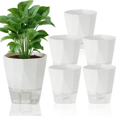 Image de Jeu de 6 pots de fleurs auto-arrosables, de 12,5 cm, pour l'intérieur et l'extérieur (balcon)