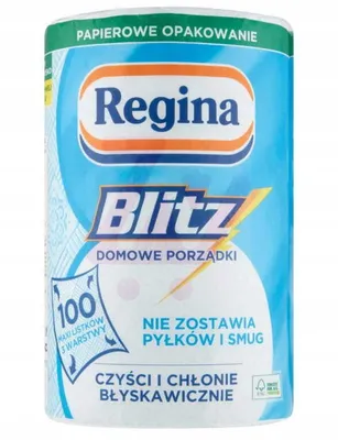 A roll of Regina Blitz paper towels with Polish text on the packaging.