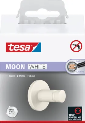 Produktbild von tesa Handtuchhaken selbstklebend & ohne Bohren weiß matt - MOON WHITE Serie