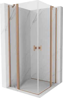 Image de Mexen Mist Duo cabine de douche battante 75 x 75 cm, transparent, cuivre brossé - 8A4-075-075-65-00
