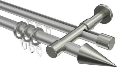Produktbild von Interdeco Rundrohr-Innenlaufstange / Gardinenstange (Kombination) Silbergrau / Edelstahl-Optik, Typ Prestige Savio (Kegel), 20 mm Ø 2-läufig, 520 cm