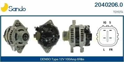 Produktbild von SANDO 2040206.0 Lichtmaschine Generator LiMa 100A 12V für TOYOTA AURIS (NRE15, ZZE15, ADE15, ZRE15, NDE15) COROLLA (ZZE12, NDE12, ZDE12) COROLLA Kombi