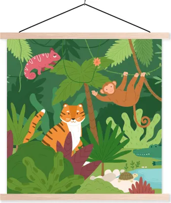 Produktbild von MuchoWow® Textilposter Dschungel - Tiere - Wild 120x120 cm mit holzfarbenen Rahmen - Textil-Poster