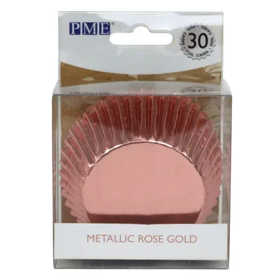 Imagen del producto de Moldes metálicos para hornear, tipo vasitos para cupcakes/muffins, redondos, con superficie texturizada, color rosa dorado, de aluminio, con revestimiento de papel, 28 mm