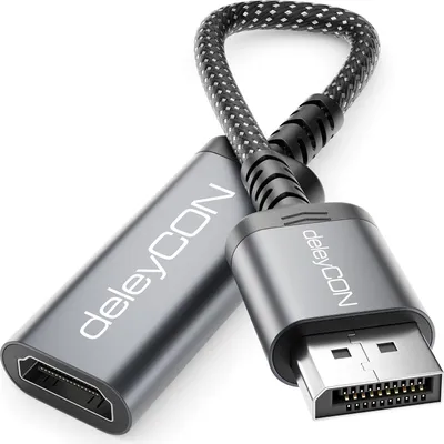 Produktbild von deleyCON 4K DisplayPort zu HDMI Adapter (Für HDMI Monitor/TV/Beamer) - Unidirektional - (1080p@240Hz / 1440p@165/144/120Hz / 4K@60Hz) für Display-Port Computer Grafikkarte Gaming PC