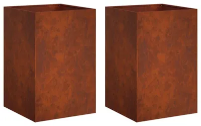 Image de Deux jardinières, couleur rouille, dimensions 40 x 40 x 75 cm
