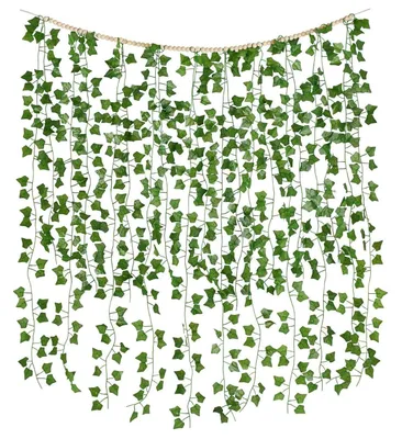 Produktbild von Hängende künstliche Efeugirlande mit Holzperlen, Wanddekoration, 130 cm