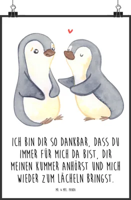 Produktbild von Mr. & Mrs. Panda Bild Pinguine trösten DIN A2 - Weiß - Geschenk, für Freundin, drucke, Valentinstag, Wandbild, Frauen, Partner, Hochzeitstag, Posterdruck, Freund
