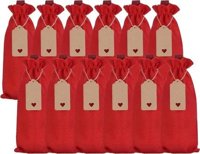 Immagine prodotto di Sacchetti di iuta riutilizzabili per il vino (12 pezzi) per matrimoni, compleanni e Natale