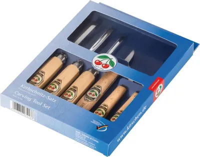 Immagine prodotto di Kirschen Kerbschnitzsatz 6-teilig Kerbschnitzbeitel + 3x Schnitzmesser, Beitel