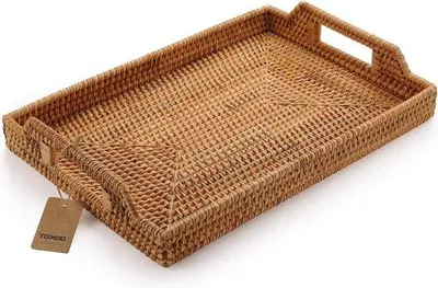 Obrázek produktu pro Obdélníkový ručně tkaný podnos z ratanu, 37 x 26 cm, přírodní