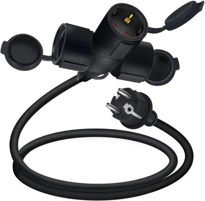 Obrázek produktu pro Prodlužovací kabel HuaLiSiJi Schuko, 3 zásuvky, 16A, 250V, 3500W, s ochranným kontaktem, 3-žilový, 3x1.5mm², pro použití v interiéru i exteriéru, kanceláře, domácnost (černý, 0,5 m)