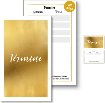 Produktbild von Frank Paperman | 200 x Terminzettel gold | mit hochwertiger Goldfolienprägung | 4 Termine auf einem terminzettel praxis | Visitenkartenformat | hoch