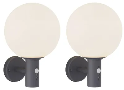 Produktbild von 2x LED Wandleuchte, Edelstahl, Anthrazit, E27, Bewegungsmelder