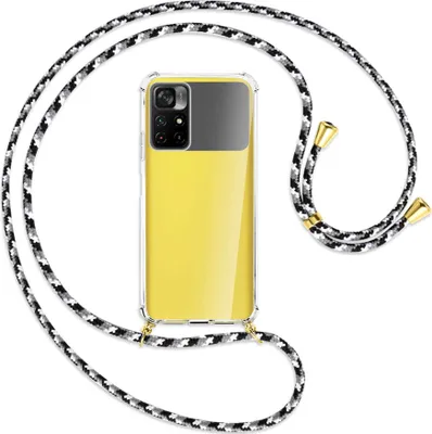 Produktbild von Handykette Backcover-Schutzhülle mit Band (Metall goldfarben) für Xiaomi Redmi Note 11 - schwarz/grau/weiß