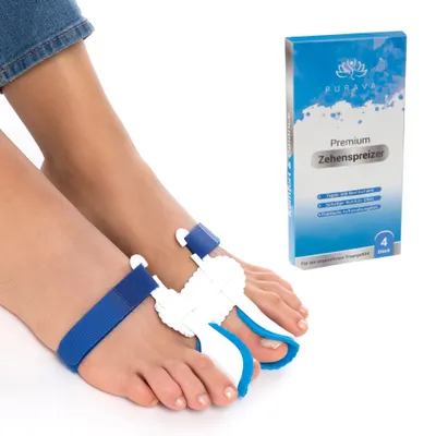 Zdjęcie produktu dla DERMATEST: - PURAVA [4x] Hallux Valgus Toe Spreader - Idealny na dzień i na noc - Zawiera higieniczne pudełko transportowe - Optymalny komfort noszenia dzięki innowacyjnemu miękkiemu silikonowi żelowemu - Bez BPA
