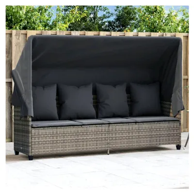 Produktbild von Loungebett für den Außenbereich mit Liegefunktion, 3-Sitzer Balkonsofa mit Dach, Gartensofa aus Polyrattan, Gartenbett, Liegesofa, Relaxliege, Sonnenliege mit Dach in Grau