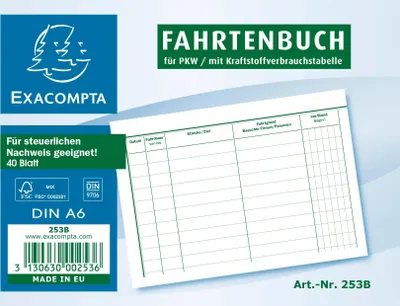 Produktbild von Exacompta 10x Fahrtenbuch, DIN A6, 40 Blatt - Motiv - 253B