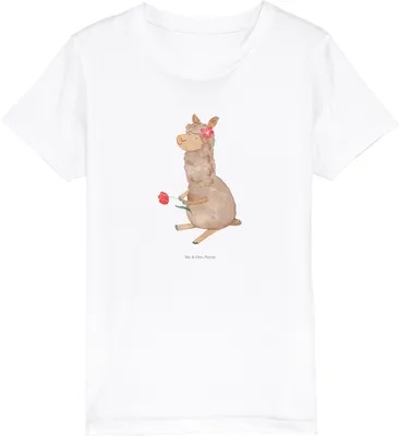 Produktbild von Mr. & Mrs. Panda Kleinkinder T-Shirt Alpaka Blume 3-4 Jahre (98/104) - Weiß - Geschenk, Bio Kinder, Teenager, Witz, Kurzarm, Lama, Kindershirt, Lamas, Mädchen