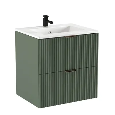 Obrázok produktu pre WENA Kúpeľňová skrinka s umývadlom 60 cm, rebrované čelá, kovové úchyty v zlatej farbe (farba: šalvia)