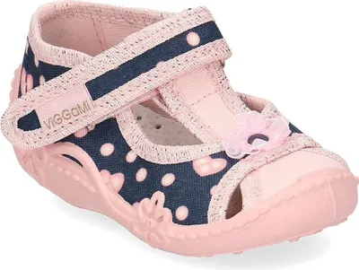 Produktbild von Pink-dunkelblaue Hausschuhe mit Blümchen und Reißverschluss MARYSIA OZDOBA 25 EU