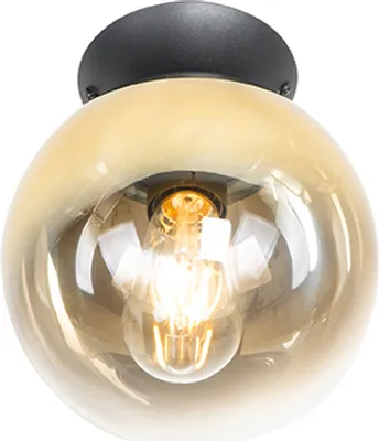 Produktbild von QAZQA - Art Deco Art-Deco-Deckenlampe schwarz mit Gold I Messingglas - Pallon I Wohnzimmer I Schlafzimmer - Kugel I Kugelförmig - LED geeignet E27
