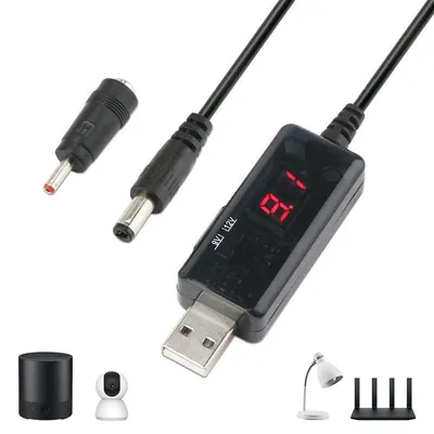 Produktbild von USB-DC-Spannungswandler-Kabel,Tragbare Notstromversorgung 12V/9V,kompatibel mit5,5 mm/3,5mm Anschlüssen für Router,Modem,Überwachung und andere Geräte
