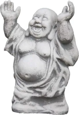 Produktbild von Steinfigur Buddha mit Hände hoch Skulptur aus Steinguss Mönch für den Garten Frostfest Witterungsbeständig und Neu 40cm Höhe, JA-012