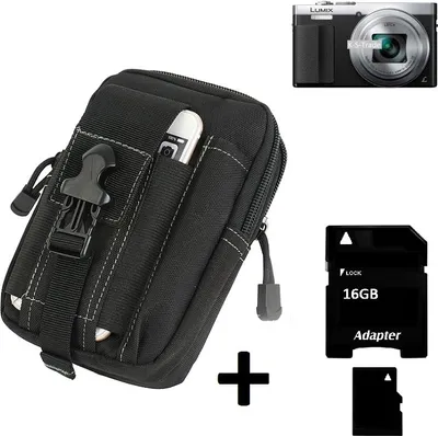 Produktbild von Kompatibel mit Panasonic Lumix DMC-TZ71 Gürteltasche / Holster schwarz Schutz Hülle Kameratasche Fototasche Case Bag + 16 GB Memorycard